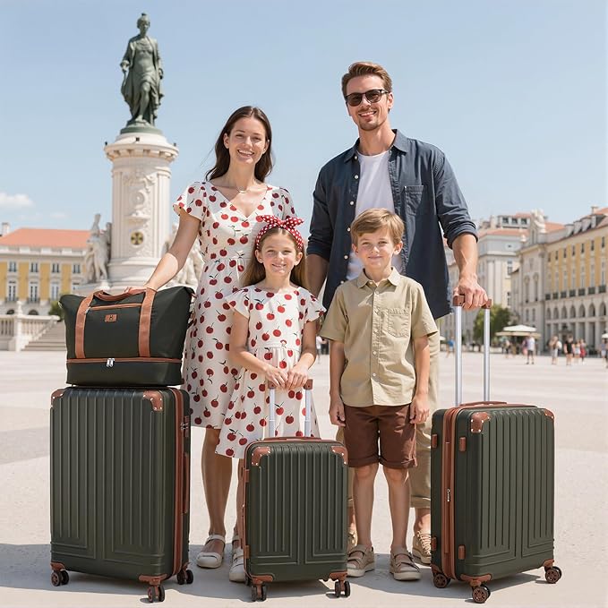 KUNEL Expandable 5 Piece Luggage Sets with Detachable Spinner Wheels and TSA Lock, Unisex Hardside ABS Suitcase Set, Hardshell Lightweight Waterproof Travel Hard Case Suitcases with Wheels, OliveDrab