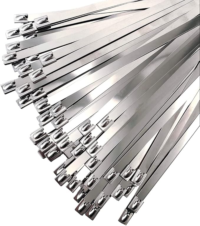 HS Metal Zip Ties Stainless Steel Cable Tie 11.8 Inch (100 Pack) Extra Heavy Duty Self-Locking Strap Ties 225 Lbs Perfect for Exhaust,Fence Outdoor,Automotive