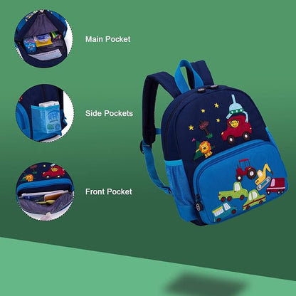 willikiva Cute Zoo Little 3d Backpack Kids Backpack for Boys and Girls Toddler Backpack Waterproof Preschool Safety Harness Leash (Blue Car Small Size,Age 1-2)