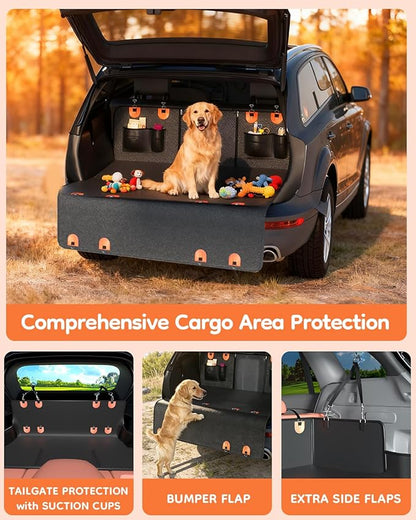 2 in 1 Dog Car Seat Cover for Back Seat & SUV Cargo Liner for Dogs, Waterproof PU Leather Back Seat Extender Hold 500lbs, Hard Bottom Dog Hammock for Car SUV Truck, Anti-Scratch & Wipe Clean Trunk Mat