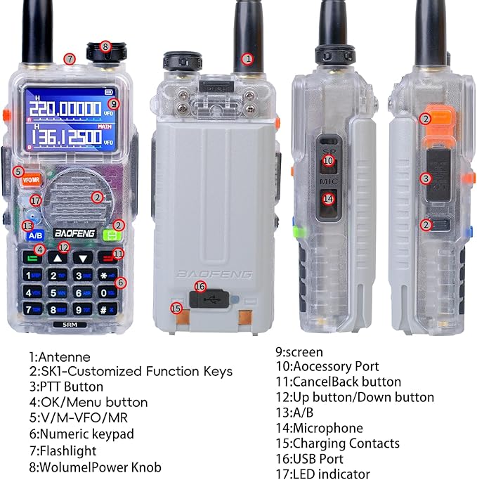 BAOFENG 5RM 10W NOAA Emergency 2500mAh Battery 999CH Ham Radio High Power Long Range Walkie Talkies Handheld Survival Gear Hunting Camping (2pack) (Clear)