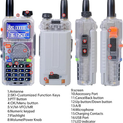 BAOFENG 5RM 10W NOAA Emergency 2500mAh Battery 999CH Ham Radio High Power Long Range Walkie Talkies Handheld Survival Gear Hunting Camping (2pack) (Clear)