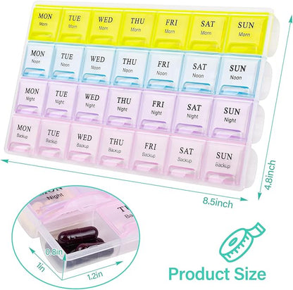 Large Weekly Pill Organizer 4 Times A Day, Medicine Cases,Moisture-Proof 7 Day Pill Box, Travel Pill Cases Portable for Pills Vitamin Fish Oil Supplements