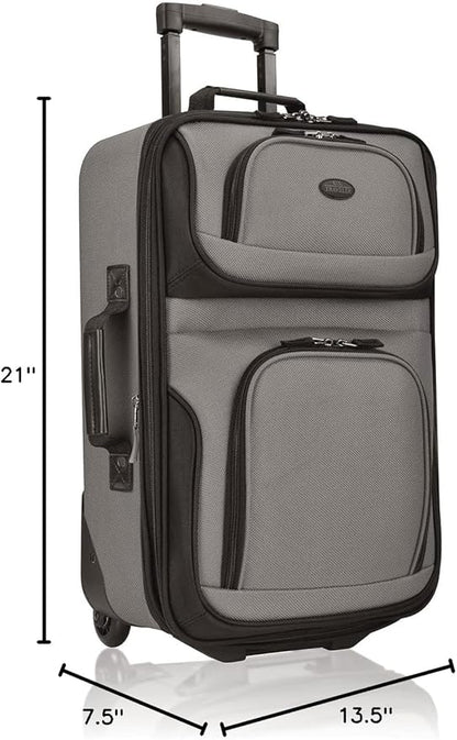 U.S. Traveler Rio Lightweight Softside Rolling Carry-on Suitcase, 2-Wheel Single, Grey