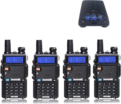 Baofeng UV-5R Dual Band Two Way Radio with 1800mAh Type-C Charge Pack of 4 for Hiking Camping Skiing Trip (Black)