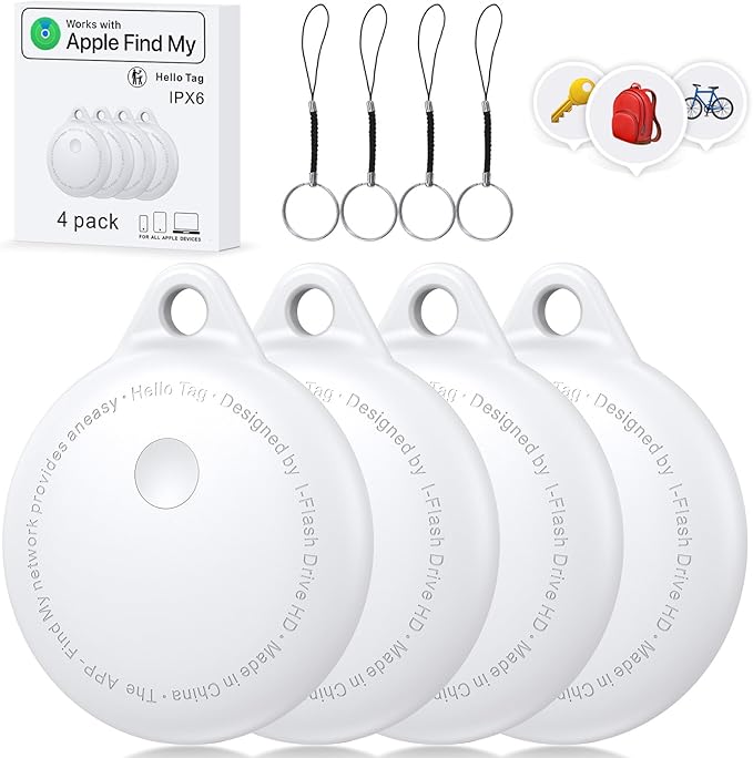 Smart Tags-4 Pack, Smart Bluetooth Tracker Work with Apple Find My, Key Finders and Find My Tracker, Game Changer Waterproof Smart Tag with Key Ring Tracker Tag for Keys/Luggage/Wallet