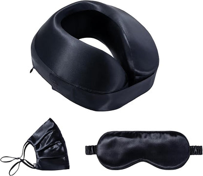 SLIP Silk Frequent Flyer Travel Set - Black - Includes 1 x Travel Neck Pillow, 1 x Face Covering, 1 x Sleep Mask