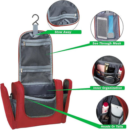 Bago Travel Toiletry Bag for Women and Men X-Large Waterproof Hanging Large Toiletry Bag for Bathroom and Travel Bag for Toiletries Organizer -Travel Makeup Bag (Red)