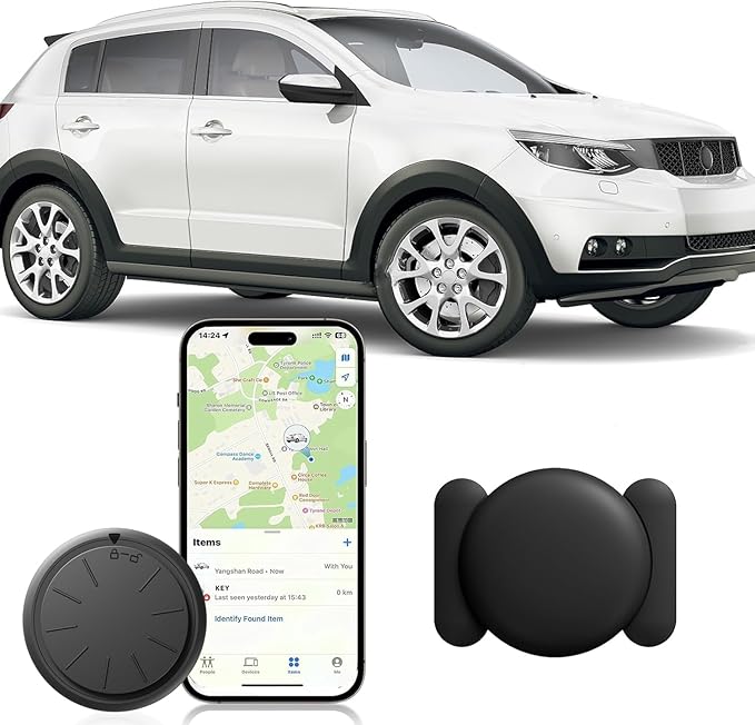 Tracker Device for Vehicles,GPS Car Tracker Works with Apple Find My(iOS Only),Anti-Lost Car Locator,Mini Hidden Car Tracker with Magnetic Case (1PCS Black Tracker, Black Magnetic Case)