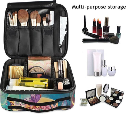 MNSRUU Travel Makeup Bag, Skeleton Woman with Flowers Women Makeup Case Organizer Cosmetic Toiletry Bag for Teenage Girl with Adjustable Dividers