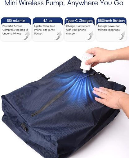 Travel Vacuum Bags with Wireless Pump, Reusable Vacuum Compression Bags for Suitcase, Space Saver for Luggage, Airtight & Waterproof, Perfect for Frequent Travelers & Business Trips (1-Pack)