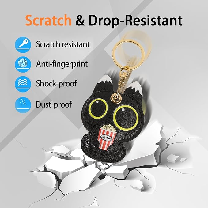 Leather Keychain Case Holder Compatible with Apple AirTag, GPS Airtag Keychain Finder Tracker with Key Ring, Anti-Scratch Protective Air Tag Cover