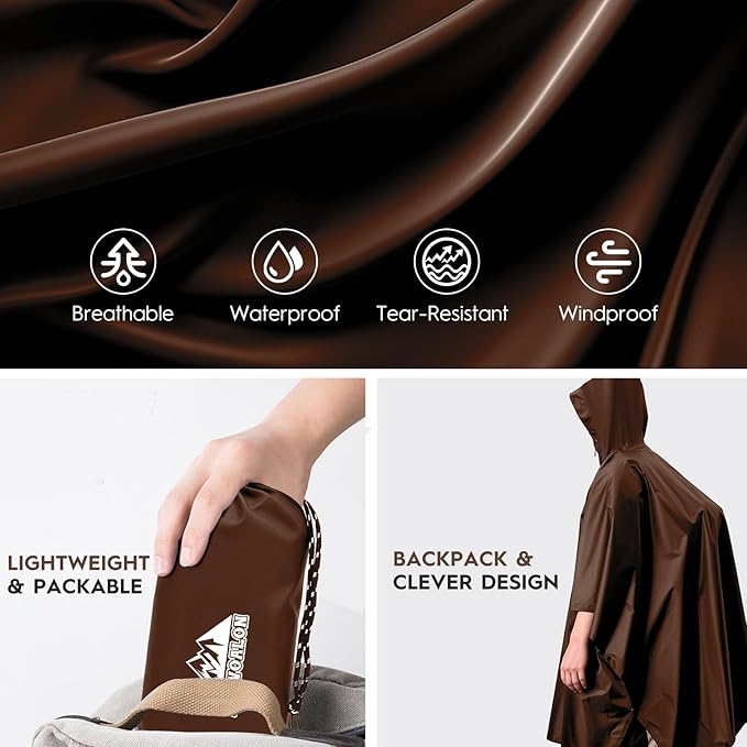 Bruvoalon 3-in-1 Rain Poncho with 1/4 Zip & Chest Pocket, Waterproof, Sunshade, Ground Mat for Adults & Youth Emergency