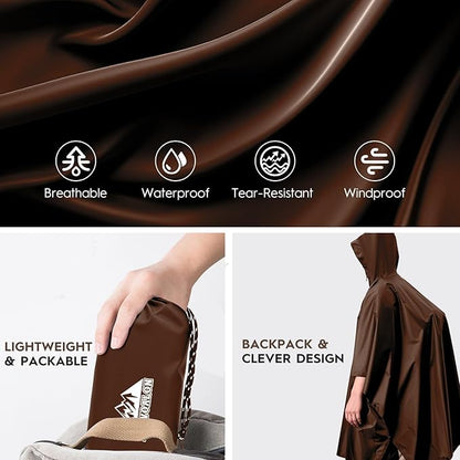Bruvoalon 3-in-1 Rain Poncho with 1/4 Zip & Chest Pocket, Waterproof, Sunshade, Ground Mat for Adults & Youth Emergency