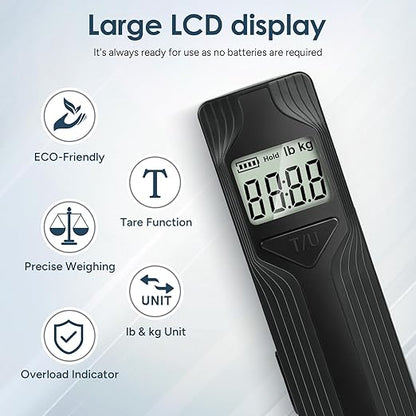 travel inspira Luggage Scale Battery-Free, Travel Essentials, Portable Handheld Digital Suitcase Weight Scale for for Travel Accessories, 110lbs/50kg (Black)