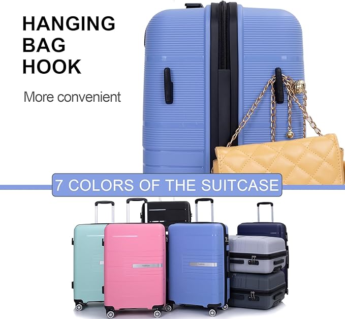 Travelhouse Luggage Sets, Expandable Hardside Suitcases 24in/28in, Carry on 20in,3 Piece Set Travel Luggages Clearance with Double Spinner Wheels TSA Lock Lightweight (Light Blue-1206)
