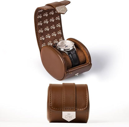 DUKWIN Watch Roll,Vegan Leather Travel Single Watch Case Organizer with Removable Pillows for Men and Women, Display Case for All Watches Collection and Gift for Anniversary Birthday(Brown Storage)