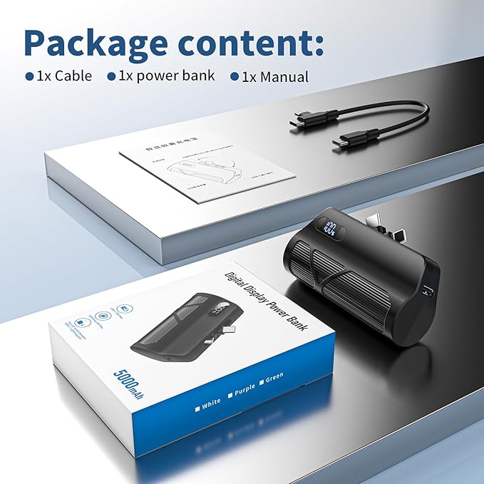 Portable Charger 5000mAh Dual USB C and iOS-Type Connector, Ultra-Compact 20W PD Fast Charging Power Bank for Phone 17/16/15/14/13 Plus,Pro Max, Pad, Samsung Galaxy S25 S24 S23 Android (Black)