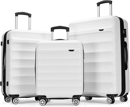 GinzaTravel 3-piece expandable luggage sets with Spinner Wheels， ABS hardshell Suitcase with TSA Lock，Large Luggage for Family Travel & carry on 20/24/28，White color