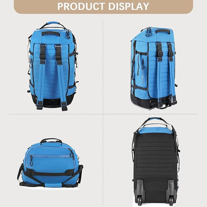 CONTAIL 86L Wheeled Duffel Bag, Soft Shell with Adjustable Web Handles, Carry On Size 29.5x14.2x12.6in, Foldable with Dual Wheels & Shoe Compartment,Blue