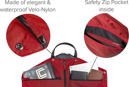 SkyHanger - Carry on Garment Bag with unique Titanium Suit Hanger for Men & Women - best-in-class functionality for wrinkle-free traveling - lightweight & water repellent nylon - Dark Red