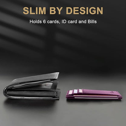 Travelambo Slim Wallet Front Pocket Minimalist Leather RFID Blocking Medium Size