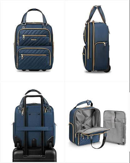 LUGGEX Underseat Carry On Luggage with Wheels, Stylish Lightweight Under Seat Luggage, Soft Sided Personal Item Suitcase for Short Trip (Blue, 16 Inch)