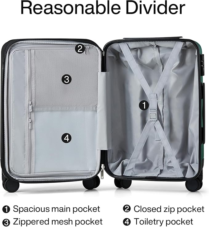Hanke 20 Inch Expandable Carry on Luggage 22x14x9 Airline Approved Lightweight PC Hard Shell Suitcases with Wheels Travel Luggage Rolling Suitcase Travel Luggage Bag for Weekender(Blackish Green)