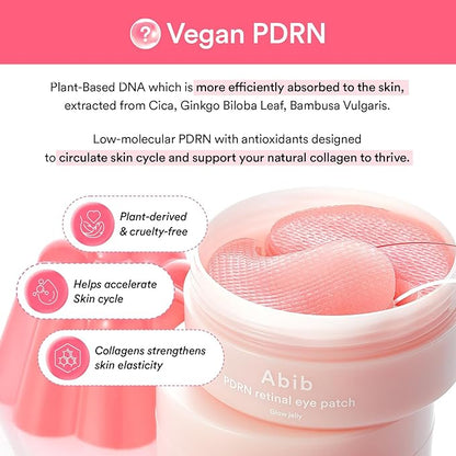 Abib PDRN Retinal Eye Patch, Hydrogel Masks for Dark Circles, Puffiness, Fine Lines, 60 Patches, 84g, with Niacinamide, K-Beauty Skincare
