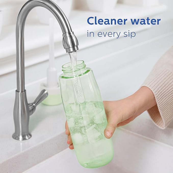 PHILIPS Filtered Water Bottle, BPA-Free Tritan Plastic Water Bottles, Replaces 450 Plastic Water Bottle with Reusable GoZero Everyday Water Filter, Portable Filtering Bottle for Travel, 36oz, Green