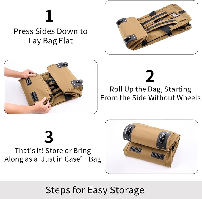 80L Waterproof Rolling Duffel Bag with Wheels,Rolling Garment Bag,Military Tactical Wheeled Foldable Backpack For Deployment Traveling Camping Sporting (Khaki)