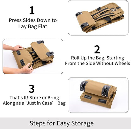 80L Waterproof Rolling Duffel Bag with Wheels,Rolling Garment Bag,Military Tactical Wheeled Foldable Backpack For Deployment Traveling Camping Sporting (Khaki)