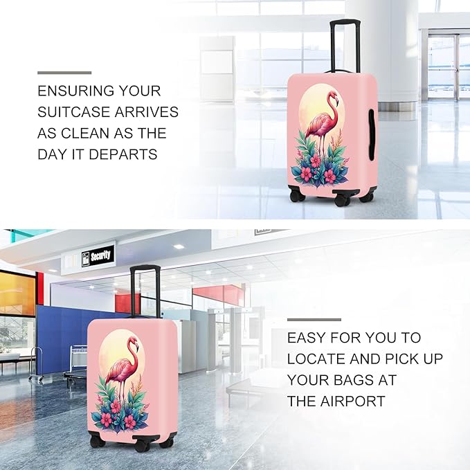 Tropical Flamingo Flowers Luggage Cover, Summer Vacation Suitcase Protector, Quick Dry Beach Travel Accessories with Pouch, Gifts for Resort Lovers