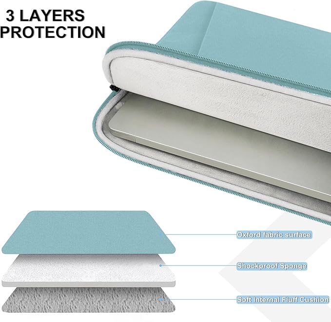 Laptop Sleeve Case 13.3 inch, Shockproof Protective Computer Cover with Accessories Pocket, Laptop Bag Compatible with MacBook Air/Pro 13-13.3 inch, Compatible for MacBook Pro 14 inch, LightBlue