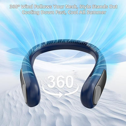 Portable Neck Fan,Personal Wearable Bladeless Fan,LED Display,4-Speeds,6000mAh USB Rechargeable,360° Strong Cooling Wind,Hands Free,White Elephant Gift,Christmas Gifts for Men Women Dad Mom (Blue)