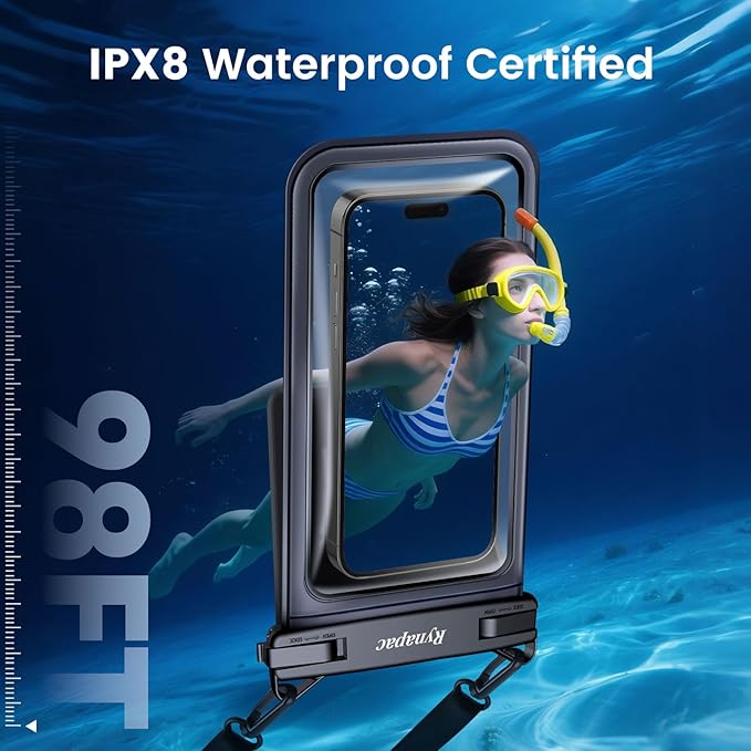 Waterproof Phone Pouch, [Up to 8.5''] Double Space Waterproof Phone Case with Lanyard for iPhone 17 16 15 Pro Max Galaxy S25 Ultra, Cellphone Dry Bag for Beach Vacation, 2 Pack (Black & Clear)
