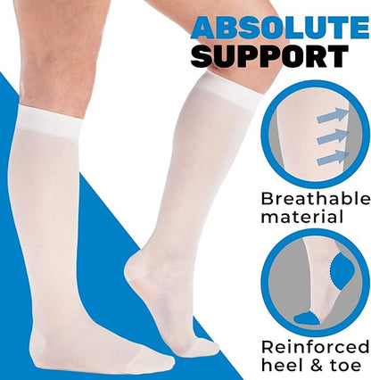 (3 Pairs - Closed Toe) Made in USA - Sheer Compression Socks for Women 15-20mmHg - Compression Stockings for Varicose Veins Circulation, Thrombosis, Embolism - White, Medium - A101WH2-3