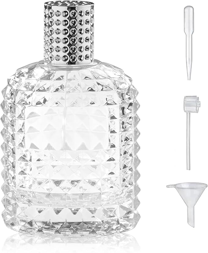 100ml/3.4 Oz Glass Spray Bottle Perfume Atomizer,Empty Travel Refillable Perfume Spray Bottle with 3 Kinds of Dispenser (A1)