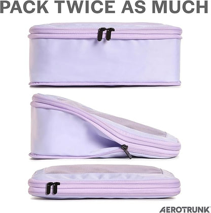 Aerotrunk Compression Packing Cubes for Travel - Luggage Organizer Bags - Double Zipper Packing Cubes for Suitcases (2-Pack, Purple)