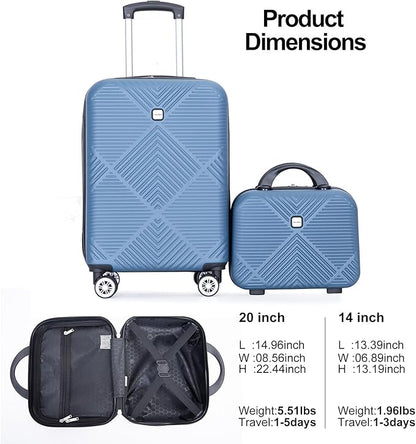 2 Piece Carry on Luggage Set, Airline Approved 20 Inch Luggage with Cosmetic Case Hard Shell Suitcase with Spinner Wheels, Dark Blue