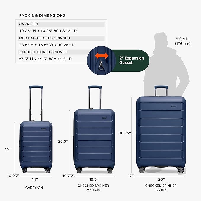 Traveler's Choice Pagosa Indestructible Hardshell Expandable Spinner Luggage, Navy, 3-Piece Set (22/26/30)