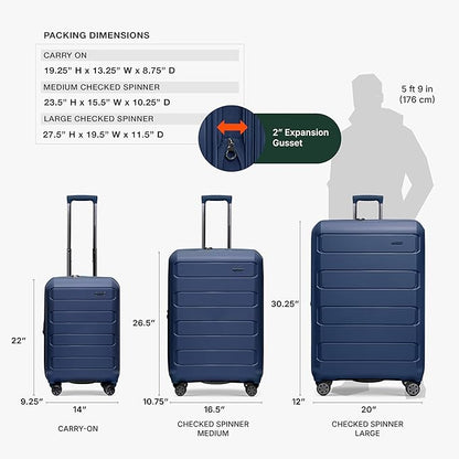 Traveler's Choice Pagosa Indestructible Hardshell Expandable Spinner Luggage, Navy, 3-Piece Set (22/26/30)