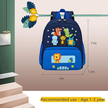 willikiva Cute Zoo Little 3d Backpack Kids Backpack for Boys and Girls Toddler Backpack Waterproof Preschool Safety Harness Leash (Blue Small Size,Age 1-2)