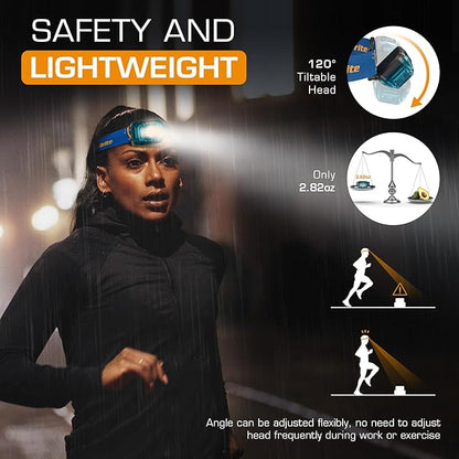 EverBrite Rechargeable Headlamp, 2 Pack Kids Headlamp with White/Red/Green Light and Memory Function, Head Lamp for Adult and Kid with 5 Modes, 120° Adjustable LED Headlamp for Camping, Running-Blue
