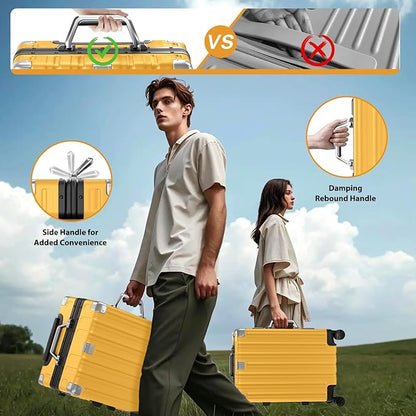 Krute Zipperless Luggage 24 Inch Aluminum Frame Suitcase with Spinner Wheels PC+ABS Hardide Checked Luggage TSA Approved