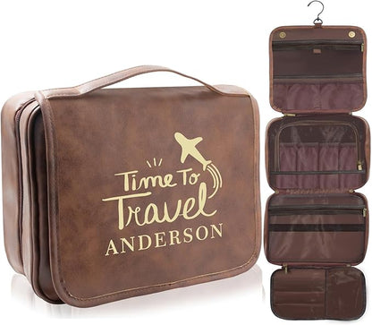 Personalized Leather Toiletry Bag - Waterproof 3-in-1 Large Travel Organizer With Personalized Name, PU Leather Shaving Bag, Organizer Bag for Father, Husban,d Boyfriend (Produced in USA)