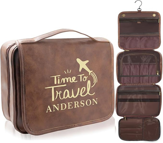 Personalized Leather Toiletry Bag - Waterproof 3-in-1 Large Travel Organizer With Personalized Name, PU Leather Shaving Bag, Organizer Bag for Father, Husban,d Boyfriend (Produced in USA)