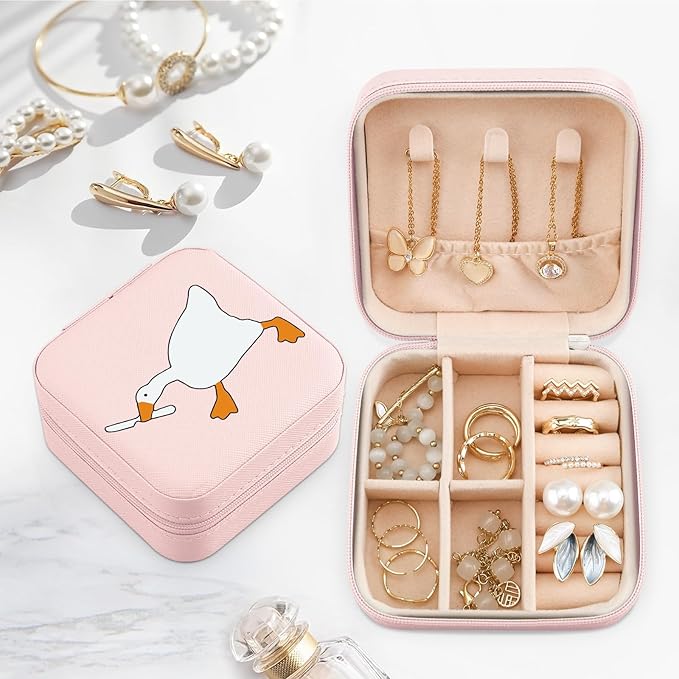 MAYCARI Jewelry Box with Cute Duck Pattern Design, PU Leather Jewelry Travel Organizer Case-Rings/Earrings/Necklace Storage Box for Women Birthday Mom Friends Her Bridesmaids Girls s