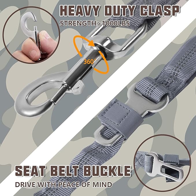 AUROTH Dog Leash Large Dogs, Heavy Duty Dog Leash Bungee, No Pull Leashes for Shock Absorption, Grey Dog Training Leashes for Medium Large Breed Dogs 6FT/4.5FT, 2 Padded Handles