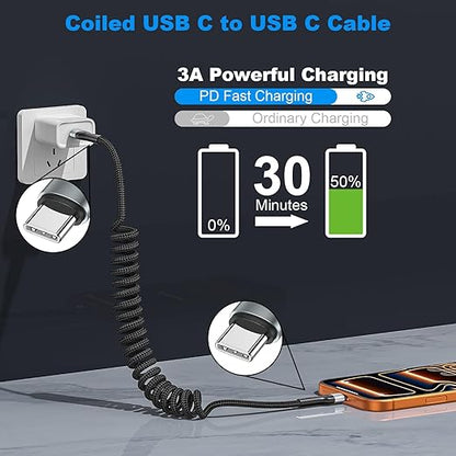 USB C to C Cable 3ft 2Pack Coiled USB C Charger Cable for Car Type C Fast Charging Cable for iPhone 17/16/15/Plus/Pro/Pro Max/Samsung Galaxy S23 Nylon Braided USBC Cable